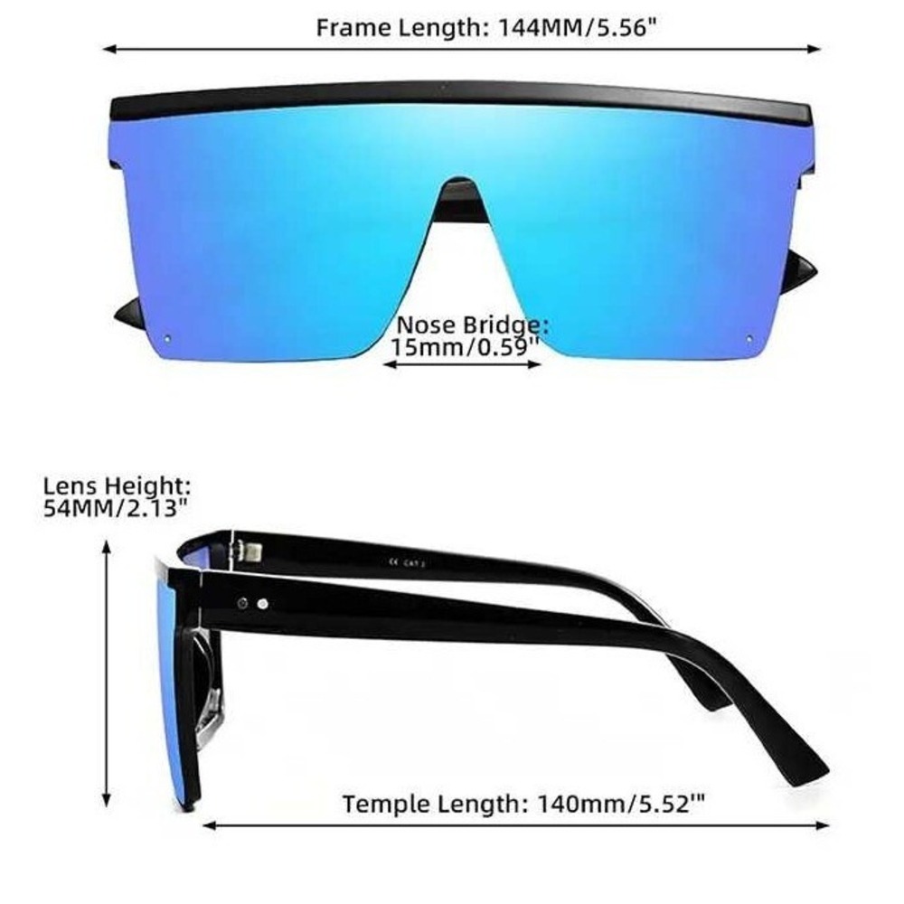 Shield Sunglasses Flat Top Oversized Blue Mirrored Lens Fashion Sunglasses Gafas - Picture 7 of 12